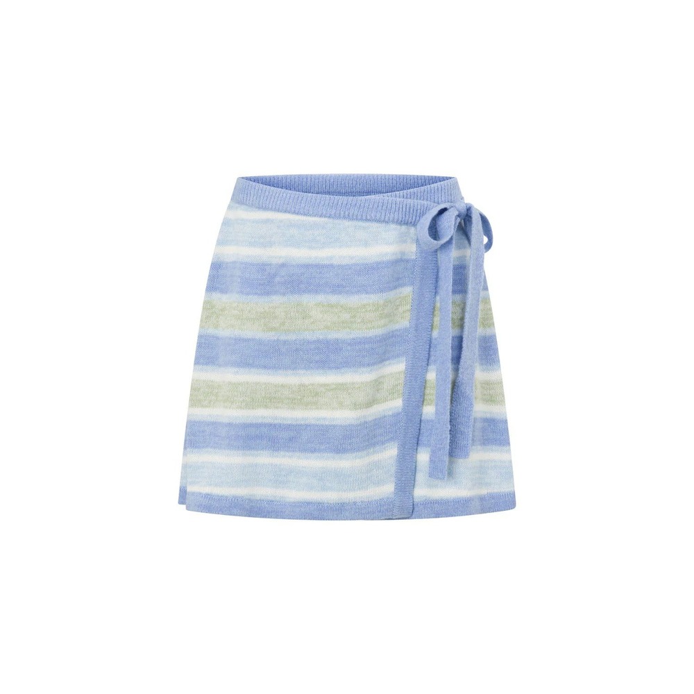 Sabo Skirt Blue Green Striped Knit Wrap Mini Skirt XS‎ NEW